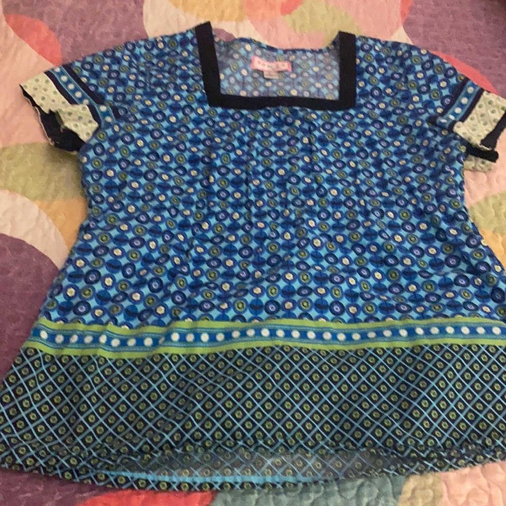 Blue, Lime, & black koi scrub top
